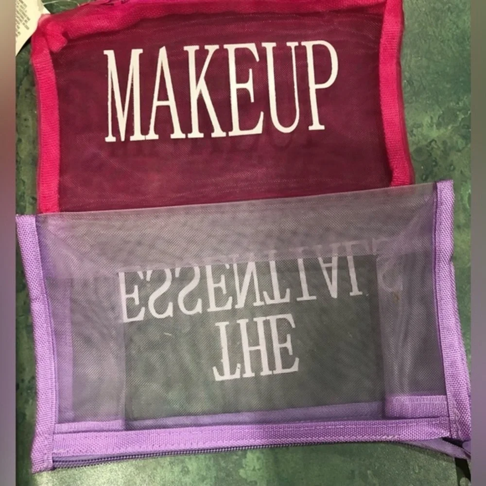 3pack Pink Makeup Purple & Black The Essentials mesh‎ cosmetic beauty bags pouch